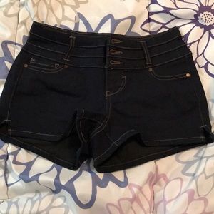Dark wash mid rise shorts